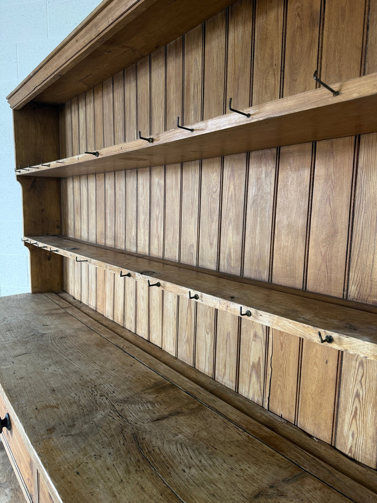 Simple antique English pine kitchen dresser with potboard base - House on Horizon