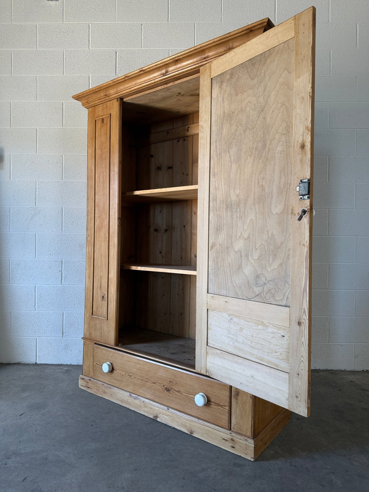 Single Antique Pine Wardrobe with one drawer - House on Horizon