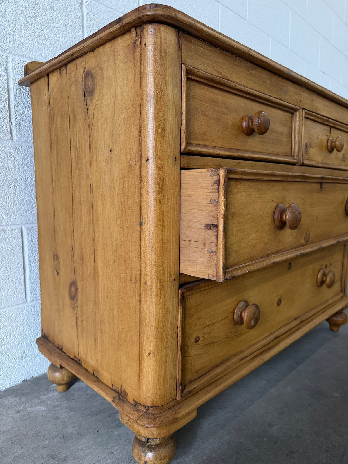 Small antique pine chest of drawers with gallery back - House on Horizon