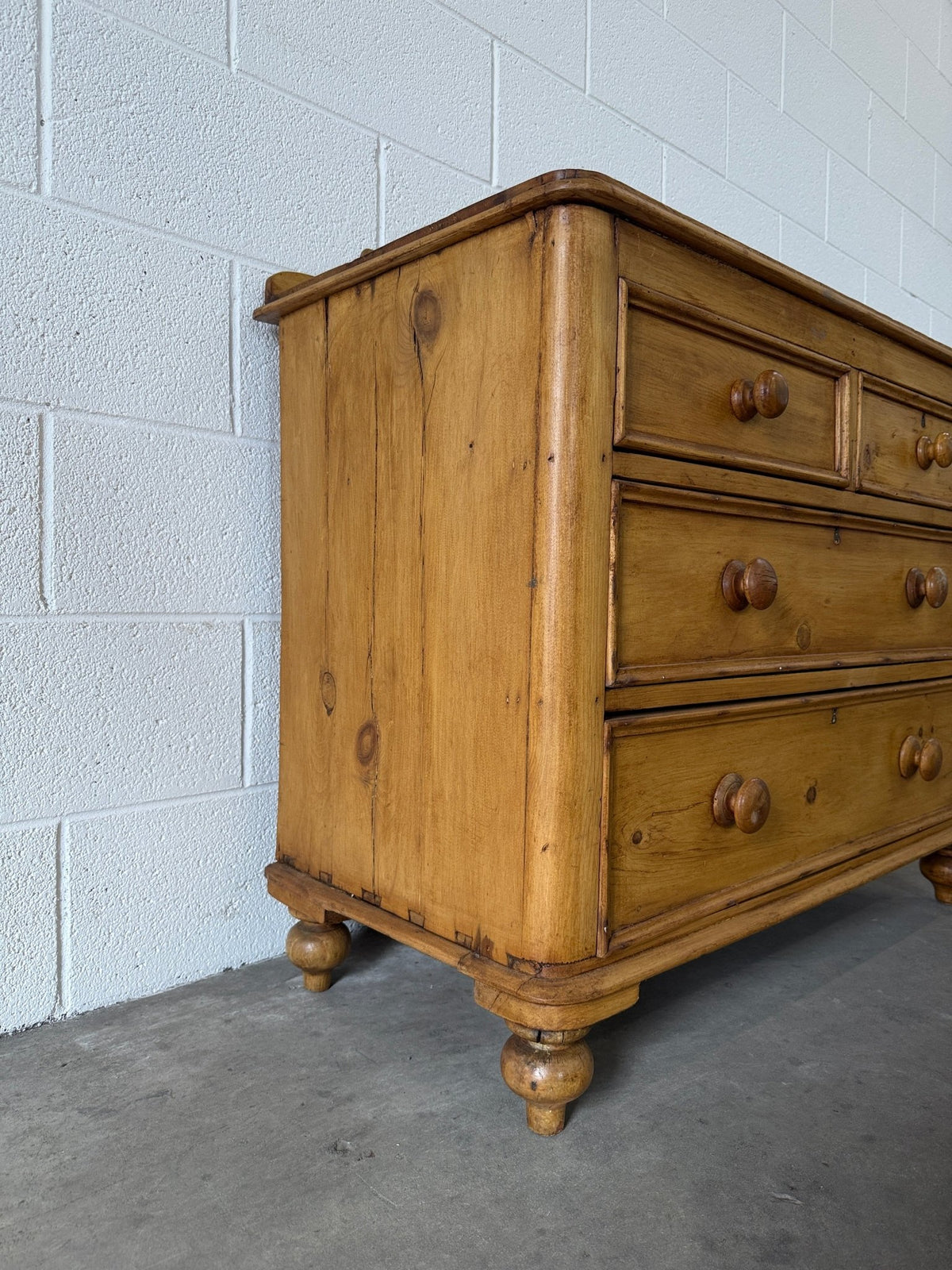 Small antique pine chest of drawers with gallery back - House on Horizon