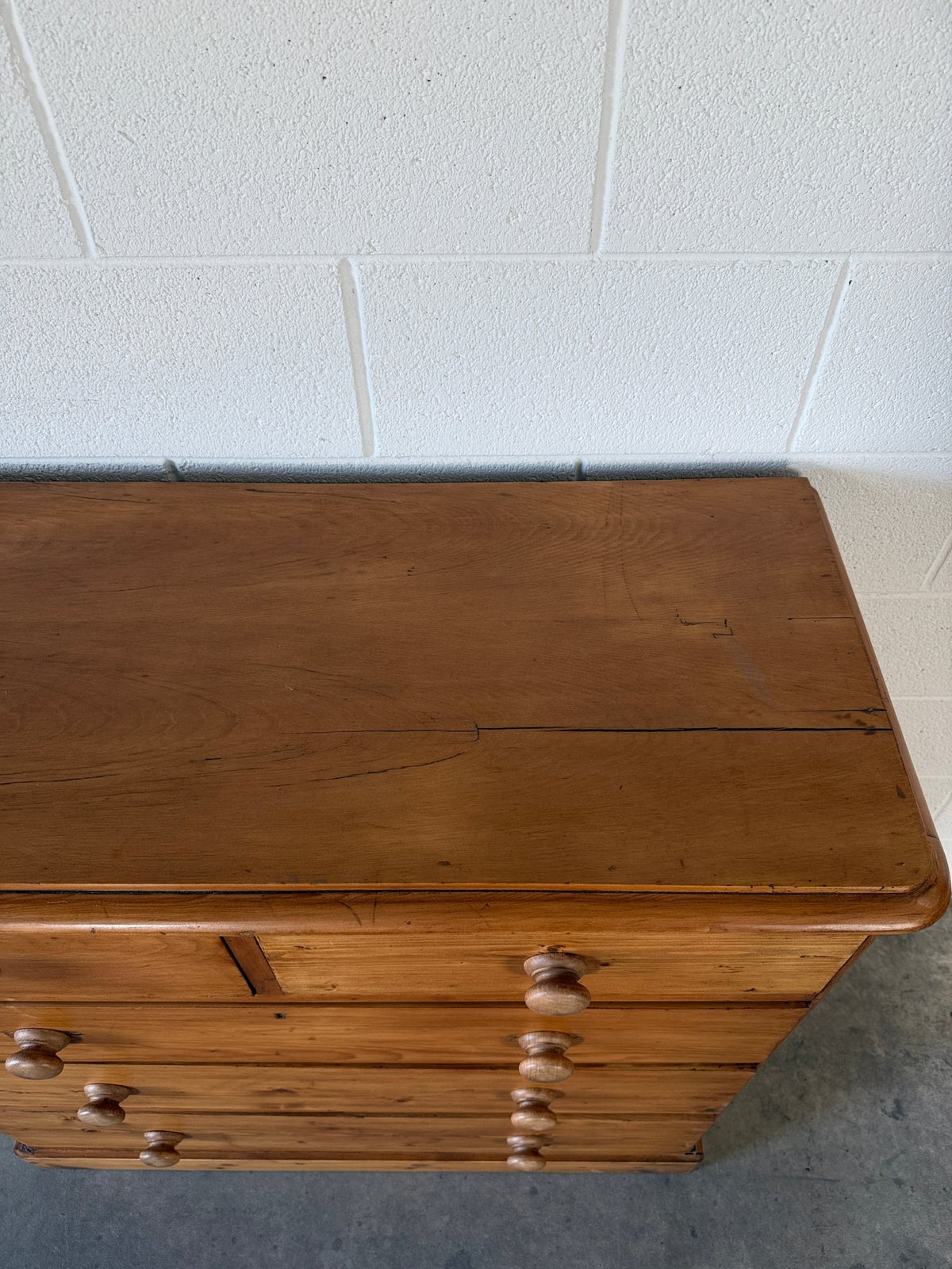 Solid antique pine chest of drawers set on plinth base - House on Horizon