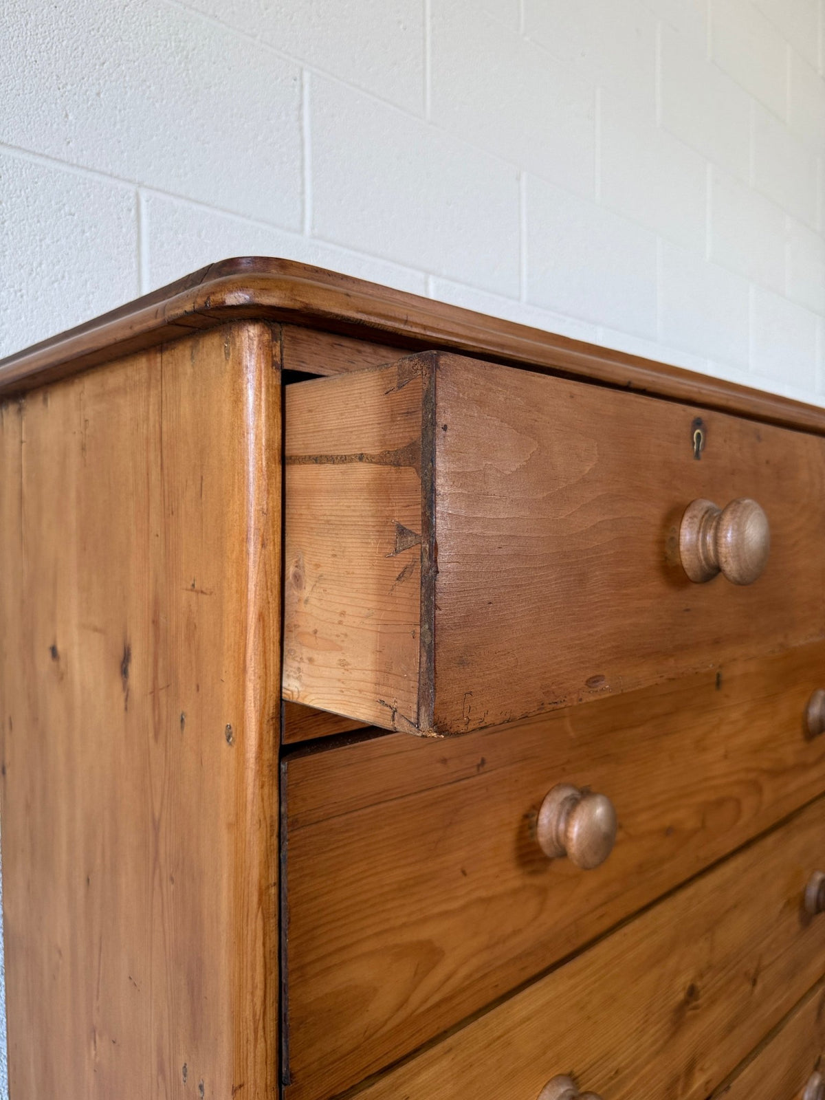 Solid antique pine chest of drawers set on plinth base - House on Horizon