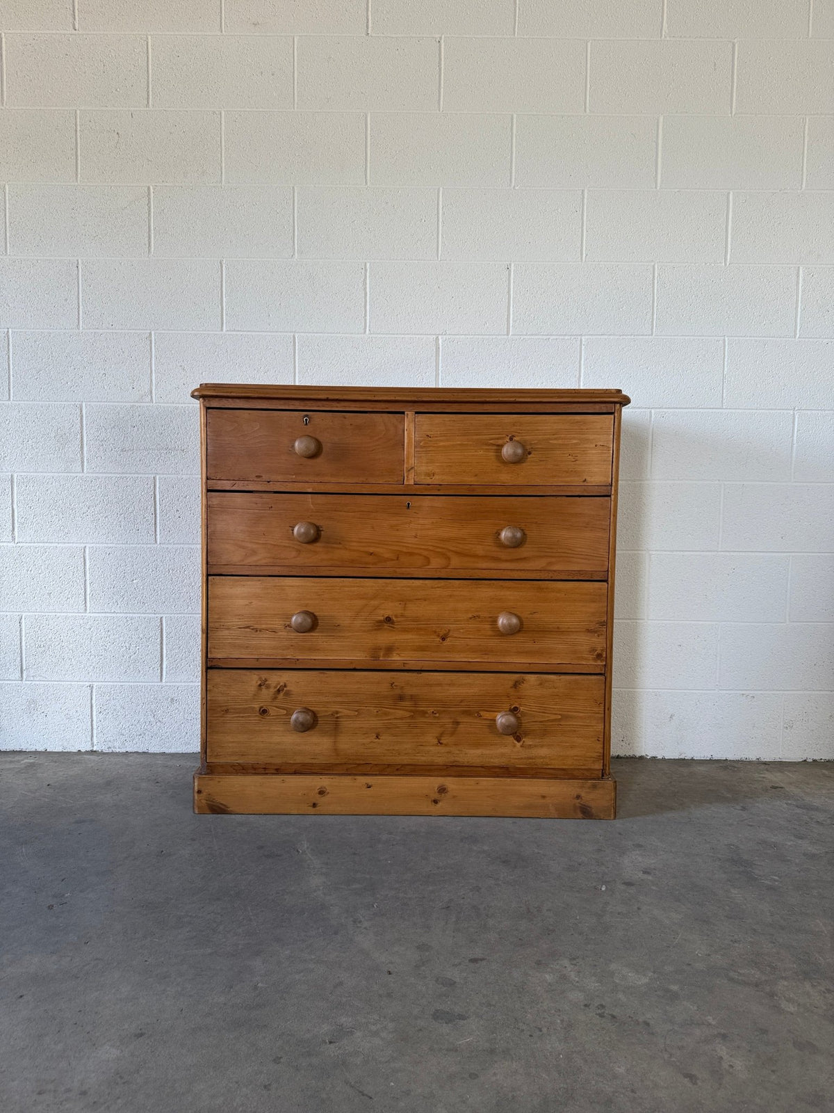 Solid antique pine chest of drawers set on plinth base - House on Horizon