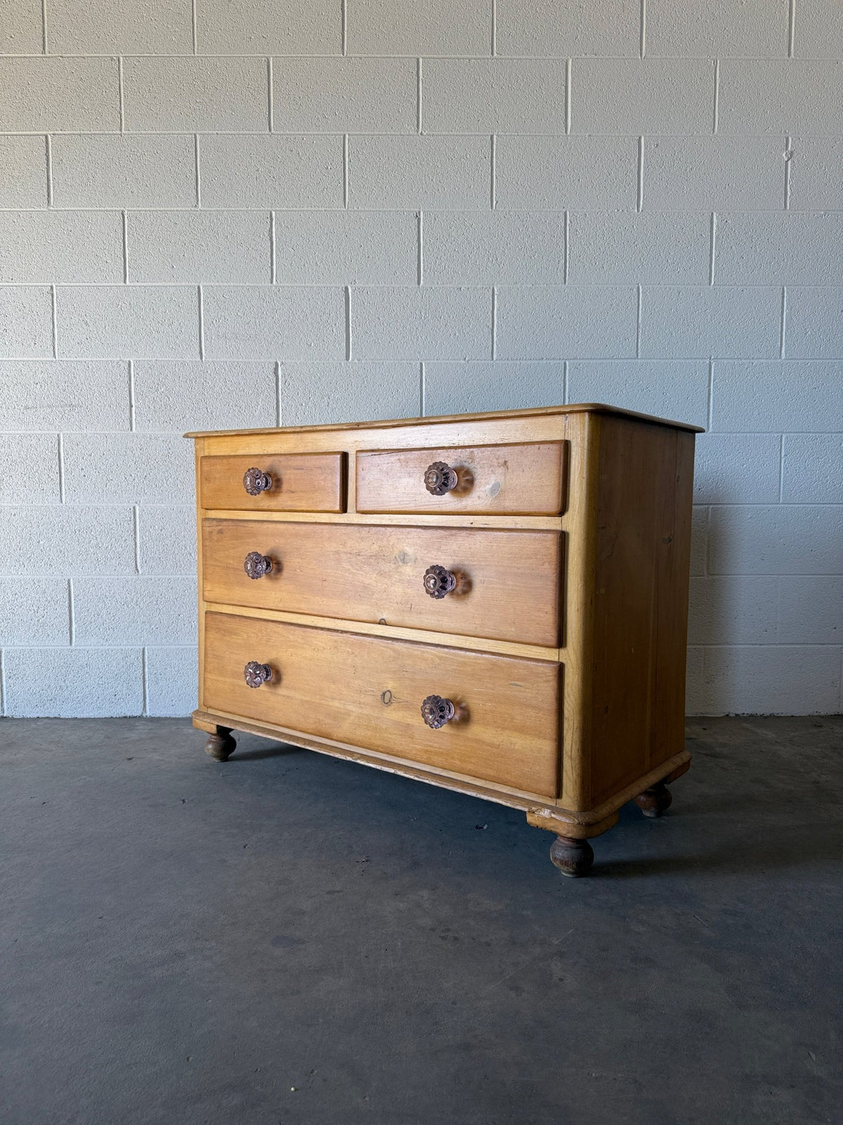Victorian English pine chest of drawers with glass knobs - House on Horizon