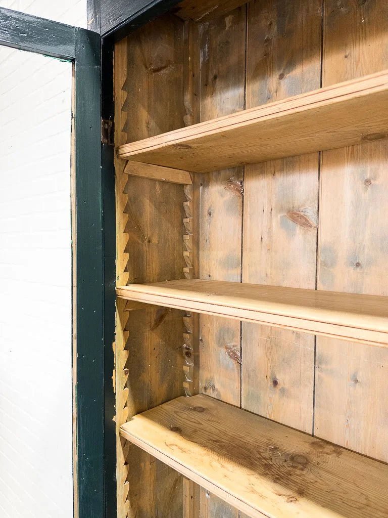 Victorian pine cabinet in chippy green paint - House on Horizon
