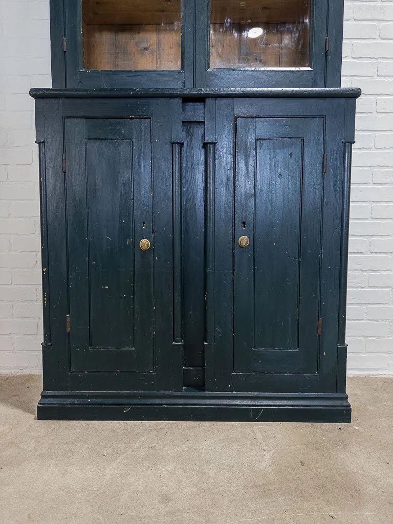Victorian pine cabinet in chippy green paint - House on Horizon