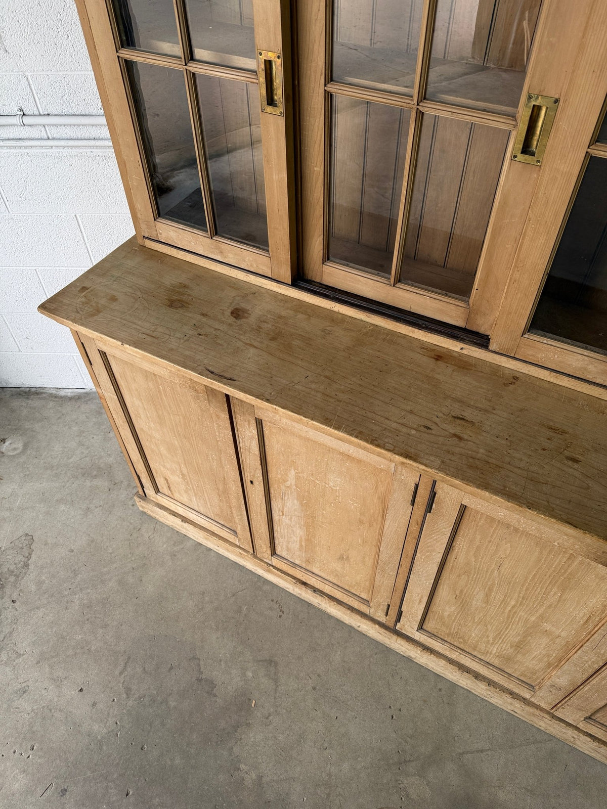 Victorian pine cupboard with glass sliding doors - House on Horizon