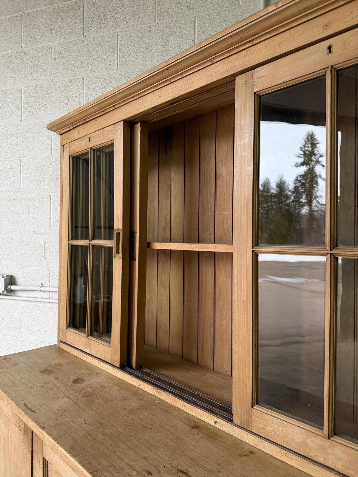 Victorian pine cupboard with glass sliding doors - House on Horizon
