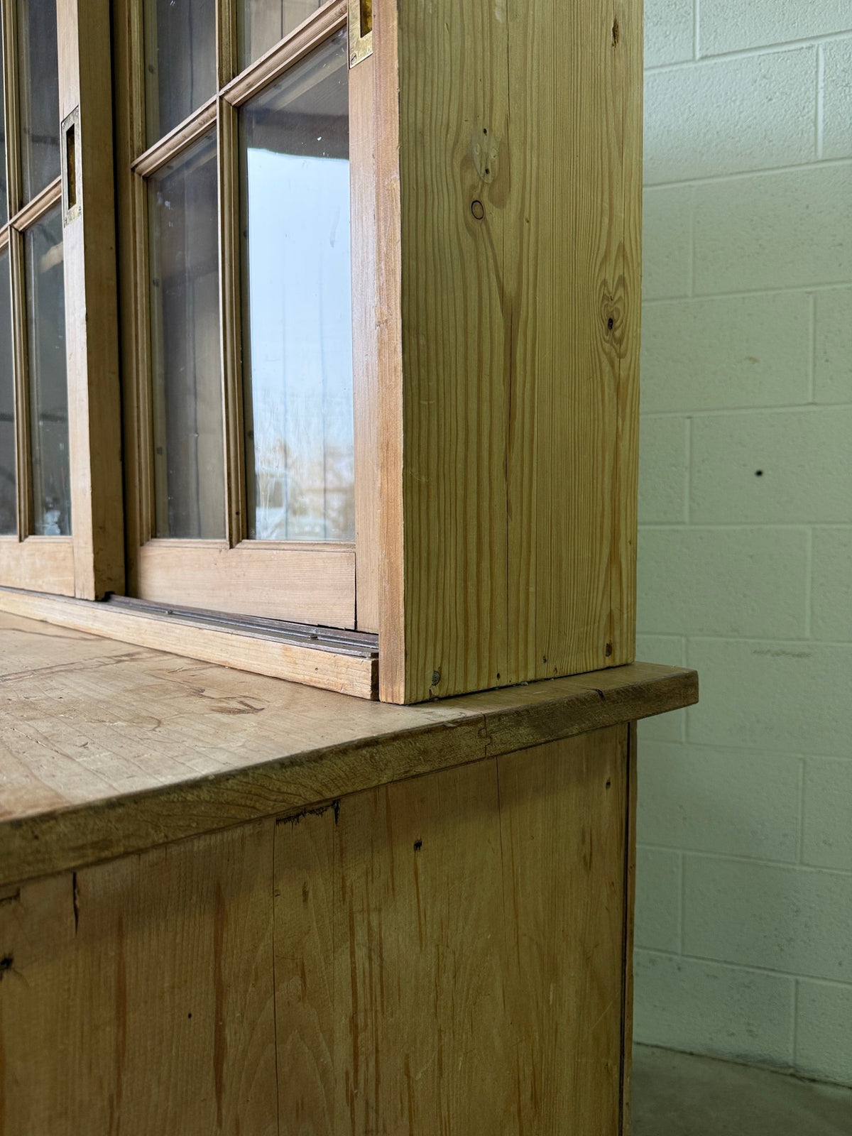Victorian pine cupboard with glass sliding doors - House on Horizon