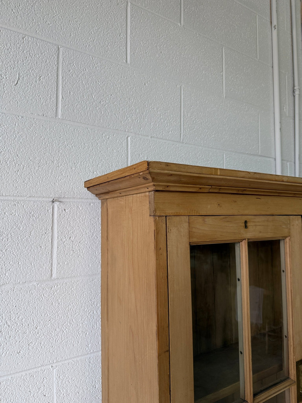 Victorian pine cupboard with glass sliding doors - House on Horizon