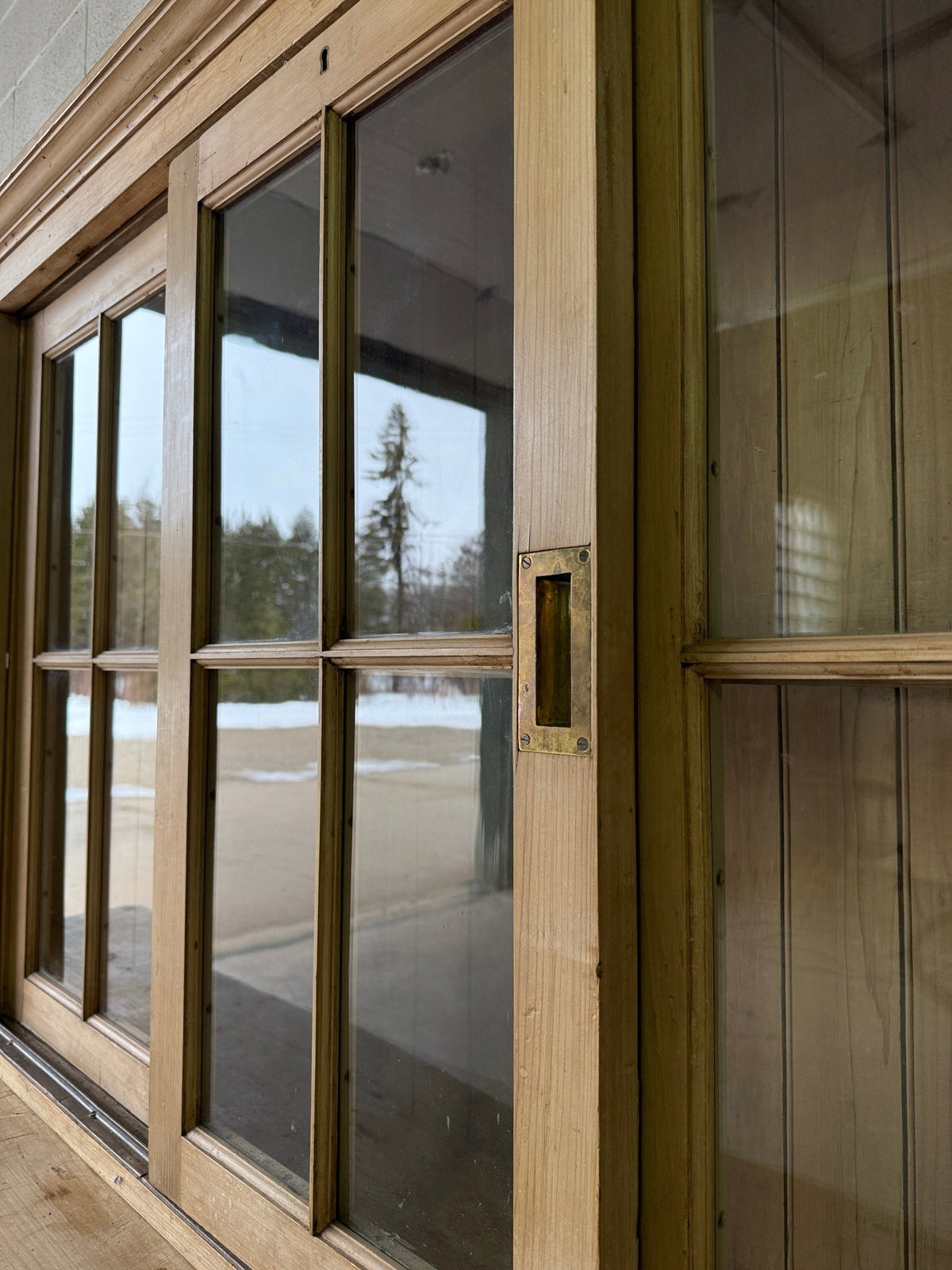 Victorian pine cupboard with glass sliding doors - House on Horizon