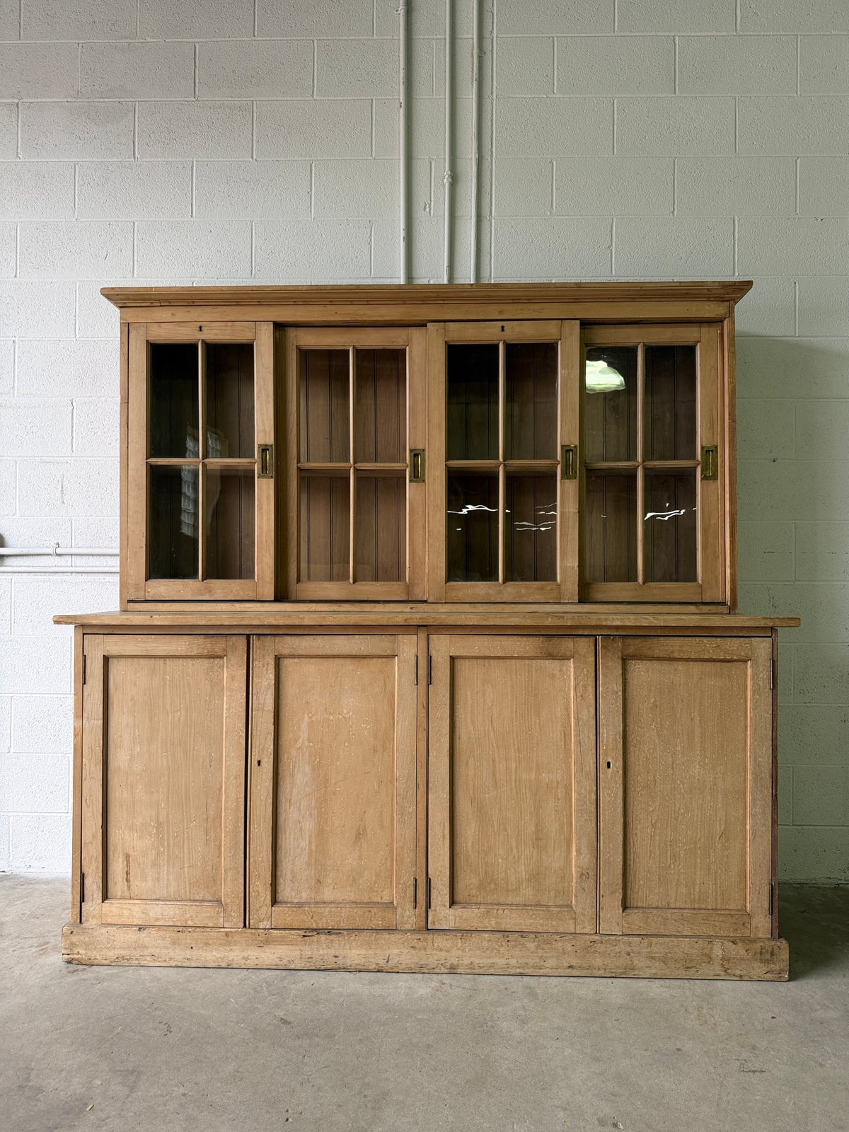 Victorian pine cupboard with glass sliding doors - House on Horizon