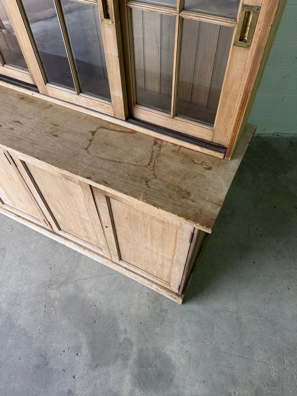 Victorian pine cupboard with glass sliding doors - House on Horizon