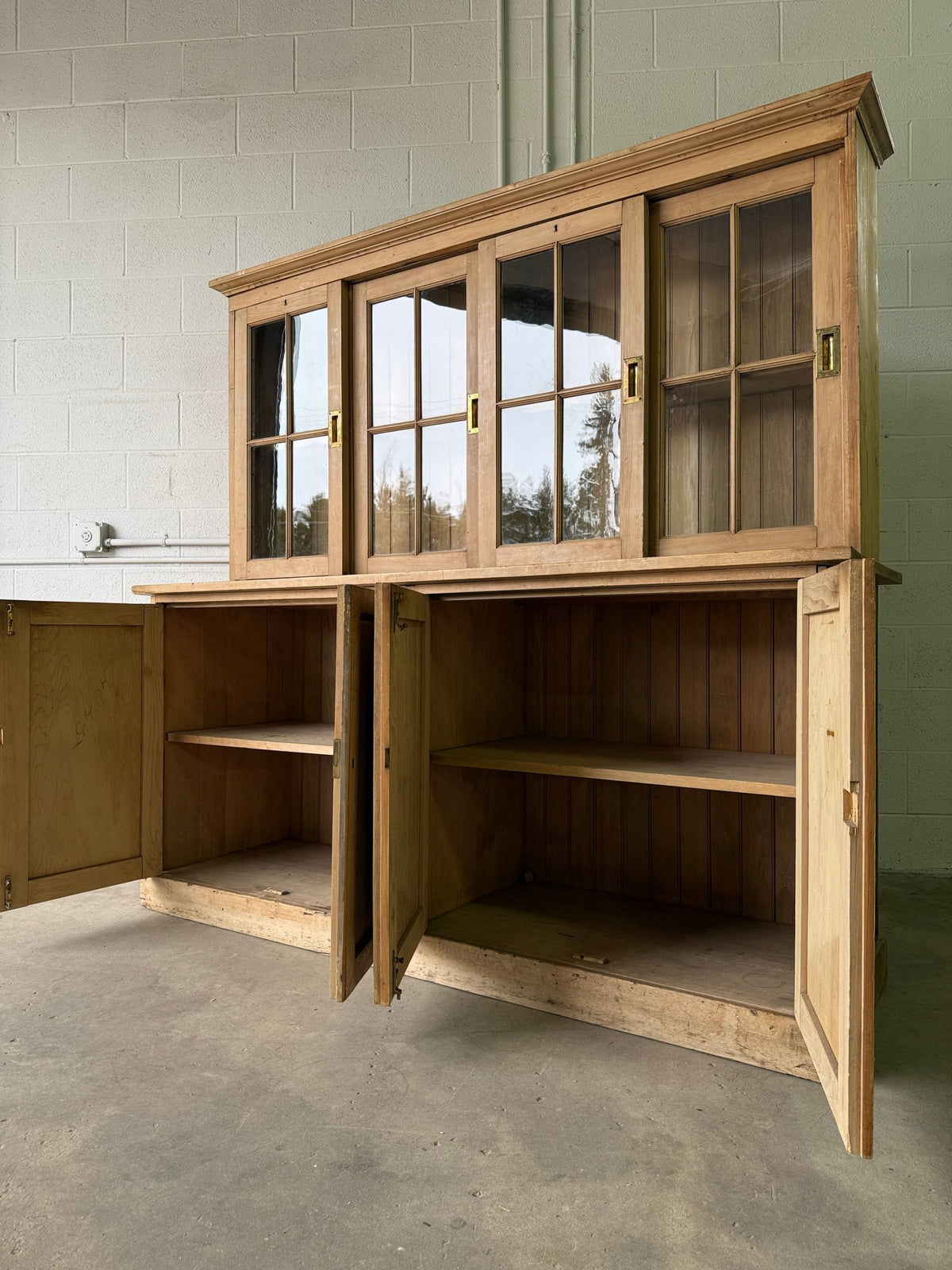 Victorian pine cupboard with glass sliding doors - House on Horizon
