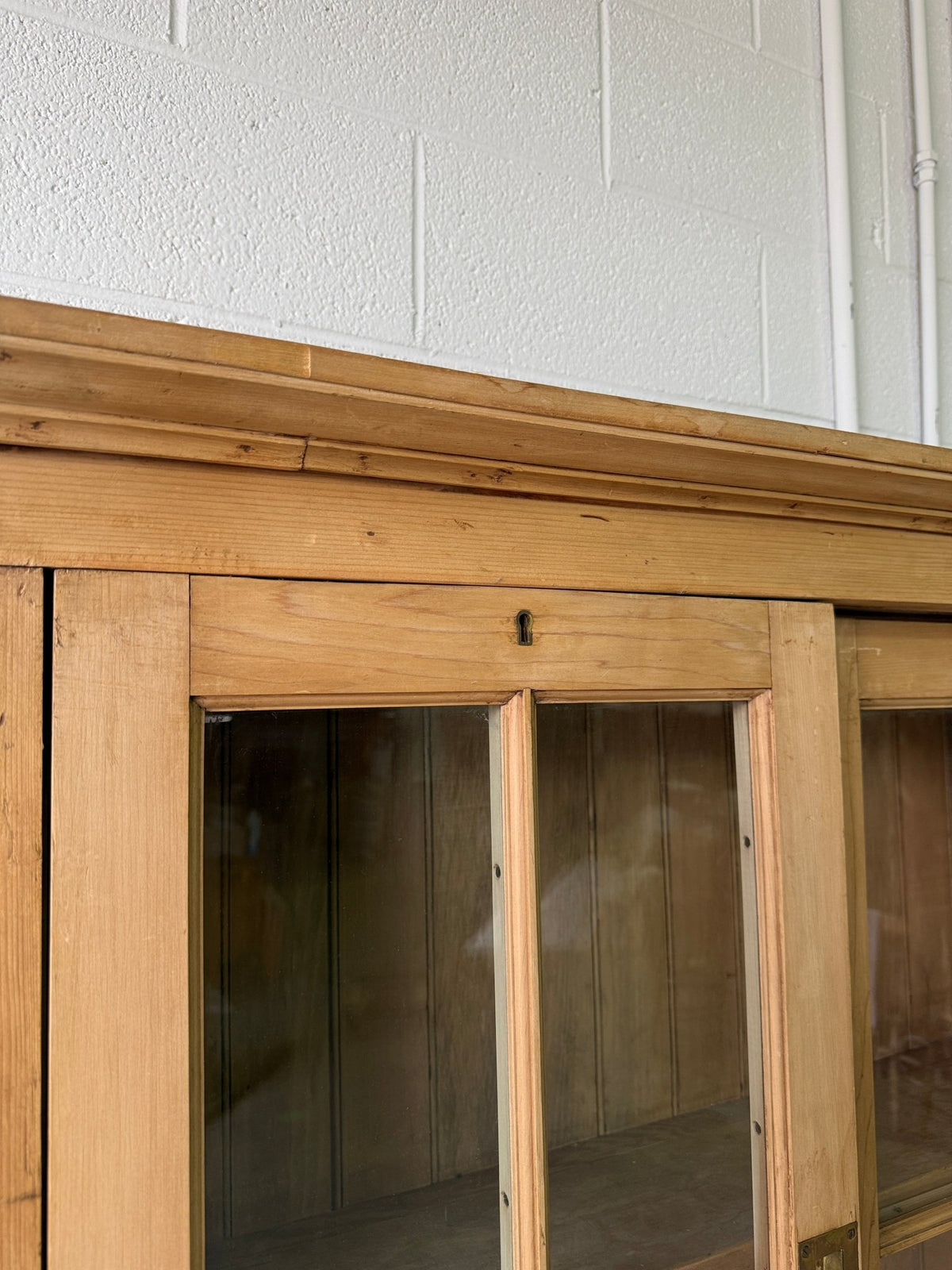 Victorian pine cupboard with glass sliding doors - House on Horizon