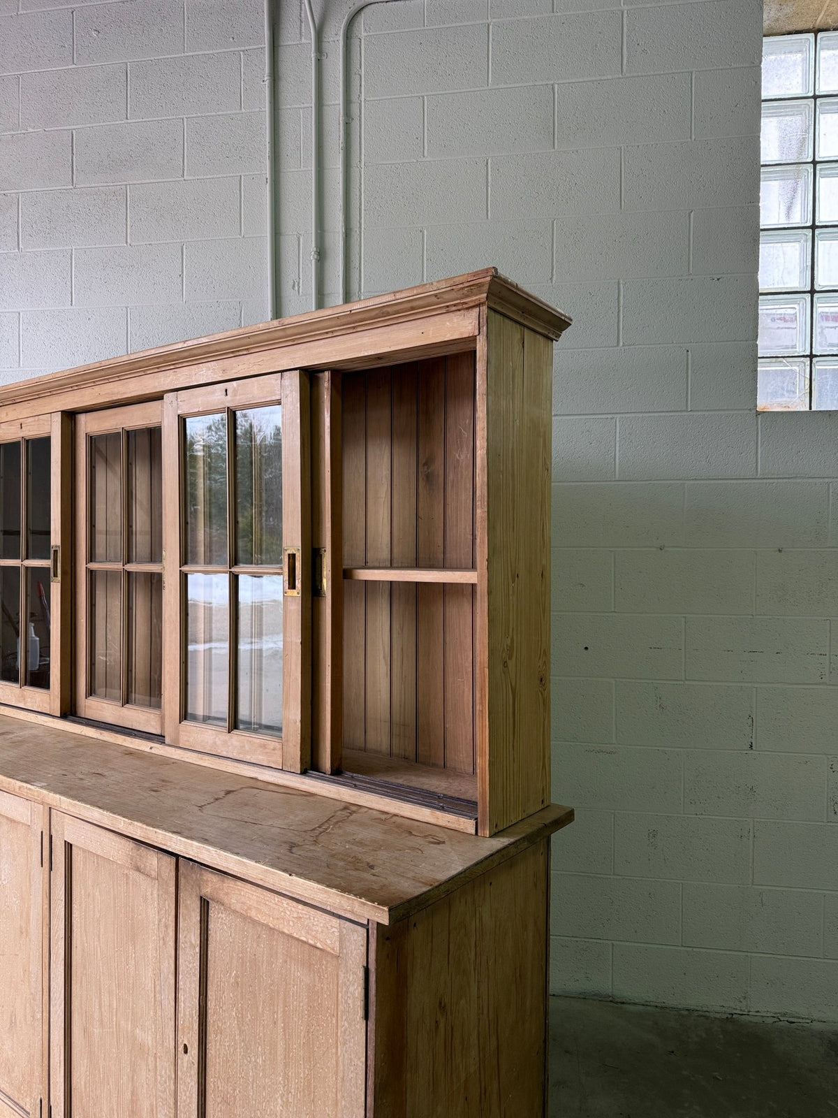 Victorian pine cupboard with glass sliding doors - House on Horizon