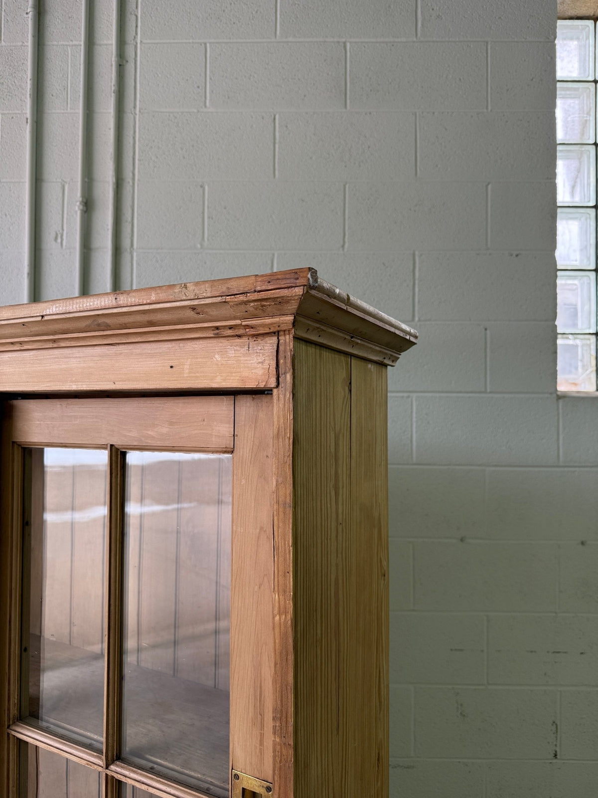Victorian pine cupboard with glass sliding doors - House on Horizon