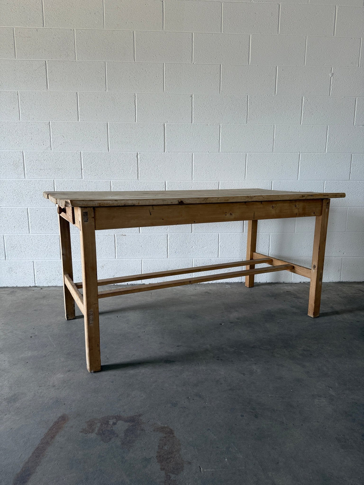 Victorian pine kitchen table with Irish double stretcher - House on Horizon