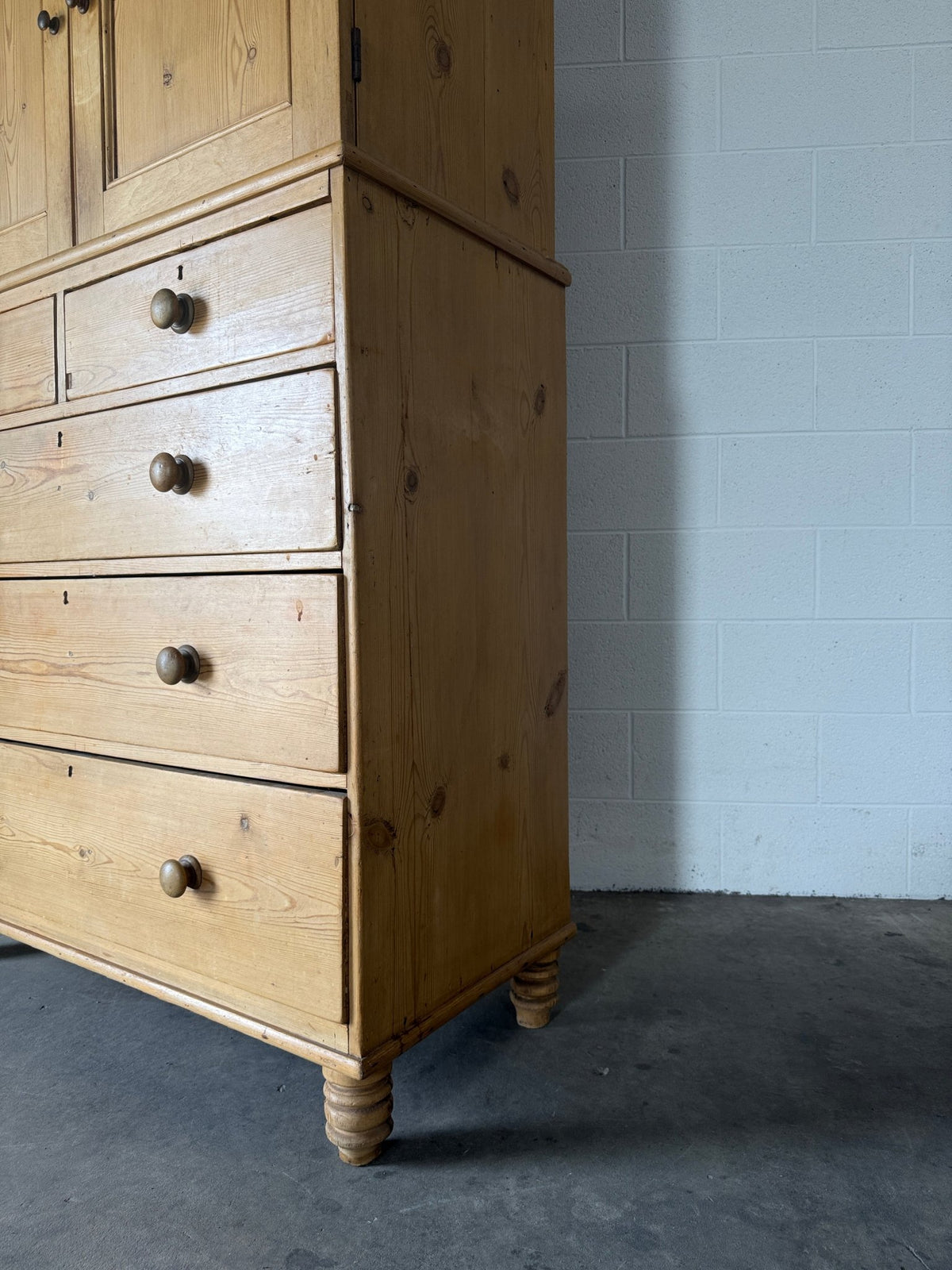 Victorian Pine Linen Press with Working Key - House on Horizon