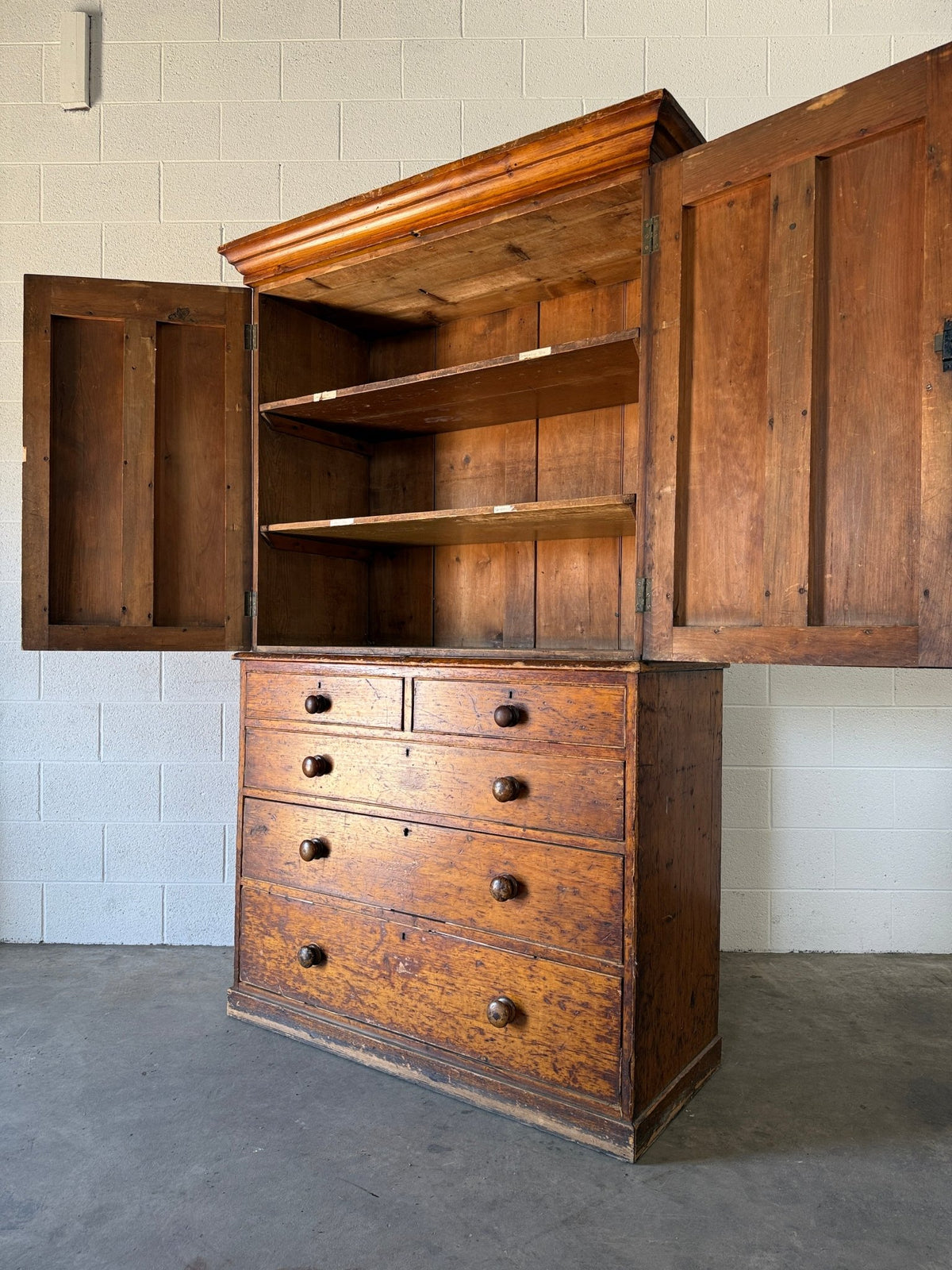 Victorian pine press with shelved interior - House on Horizon