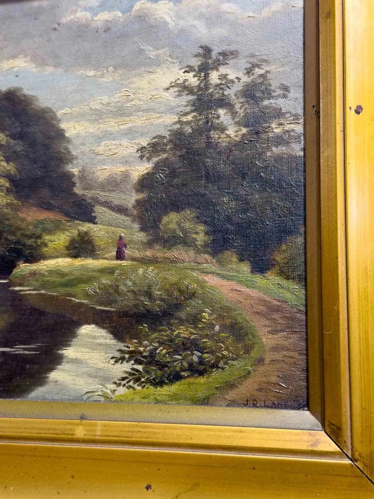 Vintage landscape art - House on Horizon