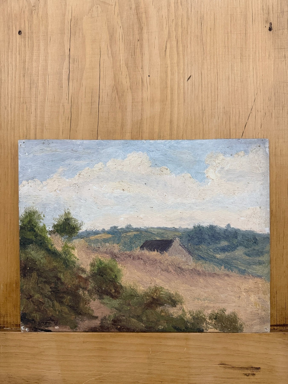 Vintage oil on board - House on Horizon