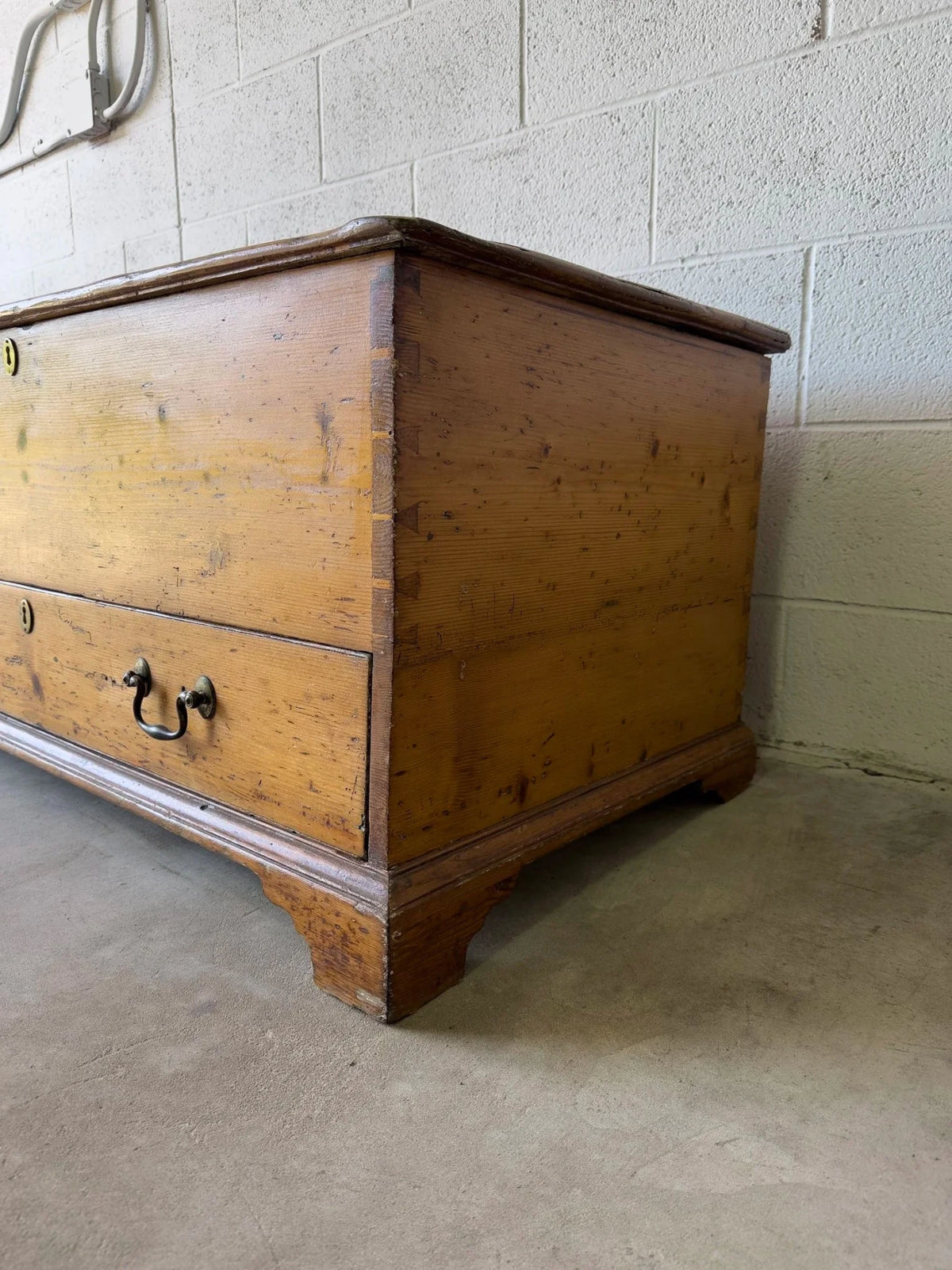 Warm English pine antique blanket box - House on Horizon